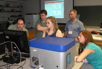 Students and instructor at an instrument workstation, c. 2010